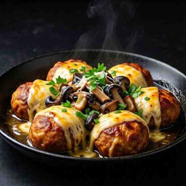 Биточки с сыром и грибным соусом