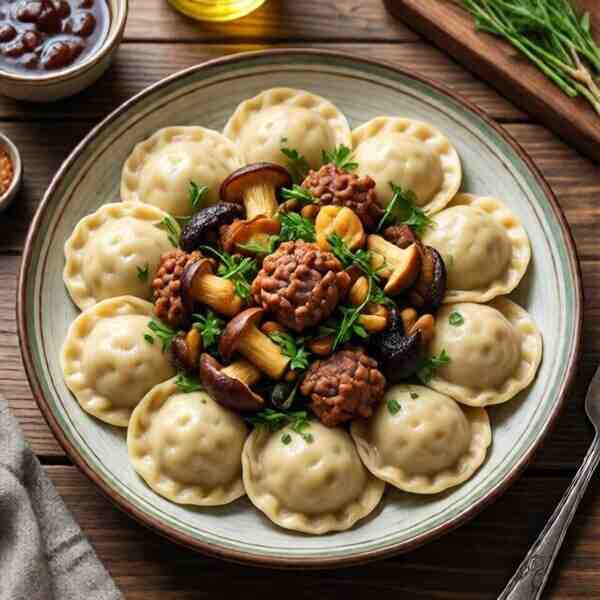 Вареники с картофелем печенью и грибами
