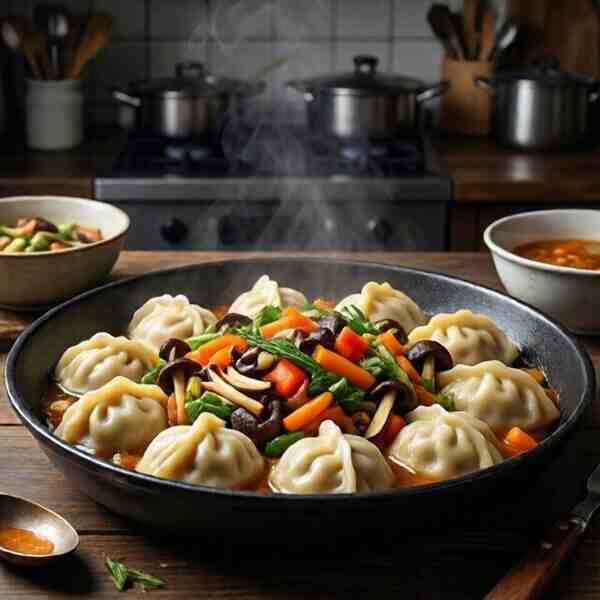 Вареники с овощами и грибами на пару
