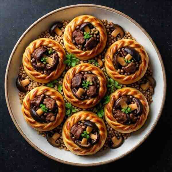 Гречневая каша с грибами в мясных корзинках Ангус Янг