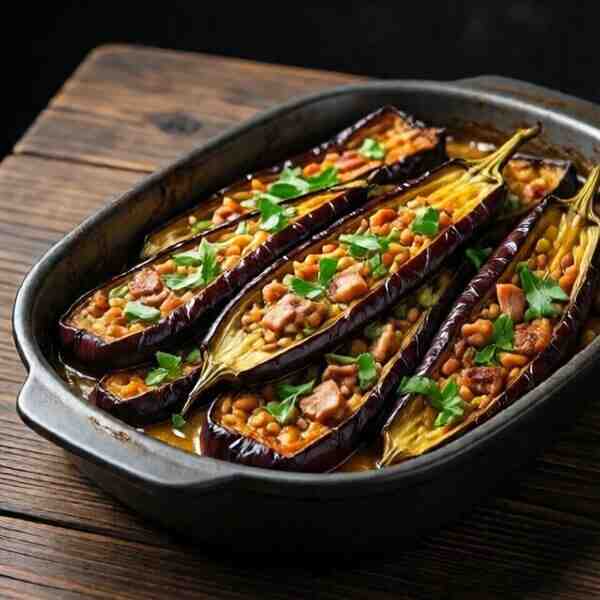Запеченные баклажаны с куриным мясом