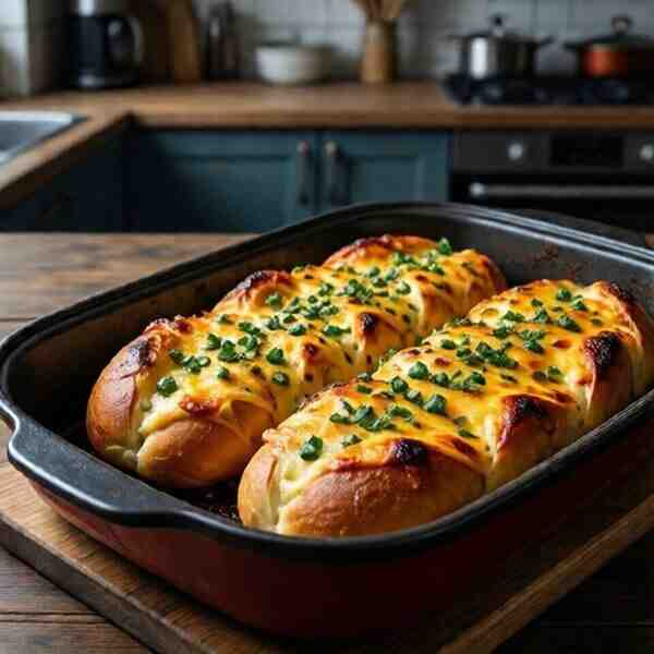 Запеченный батон с сыром и чесноком