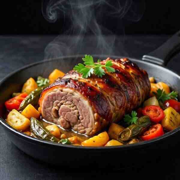 Запечённая рулька с овощами
