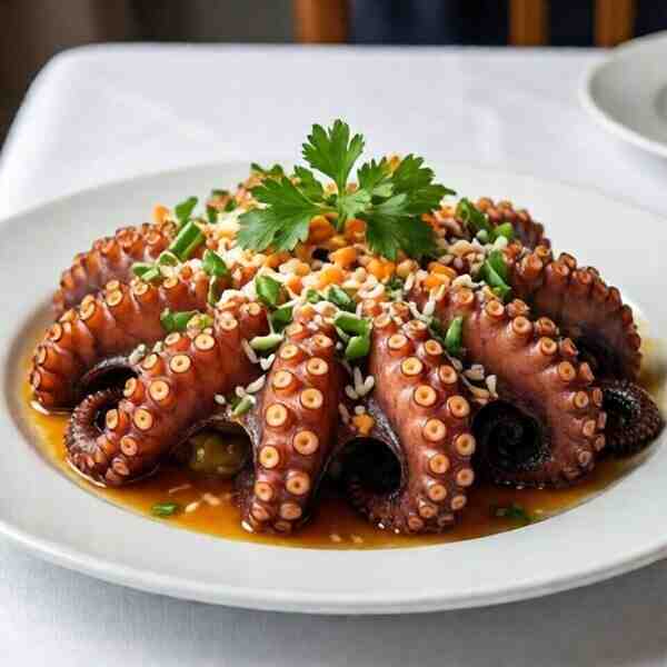 Кальмар фаршированный сырнокреветочным муссом