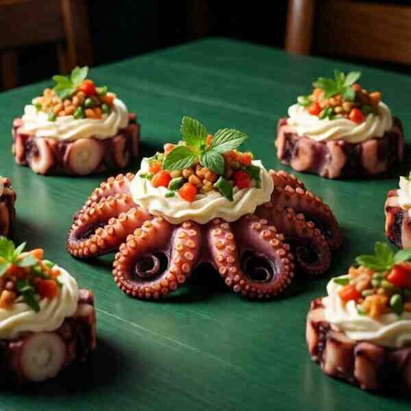Кальмары фаршированные сырным муссом
