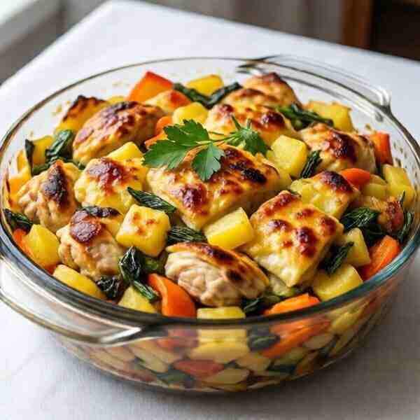 Картофельная запеканка с курицей и овощами