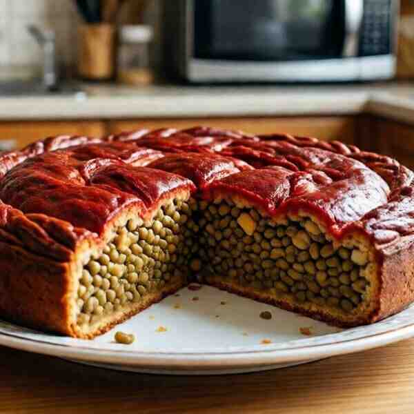 Красный пирог с гороховой кашей