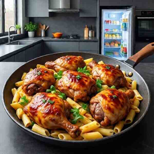 Куриные сердечки с макаронами