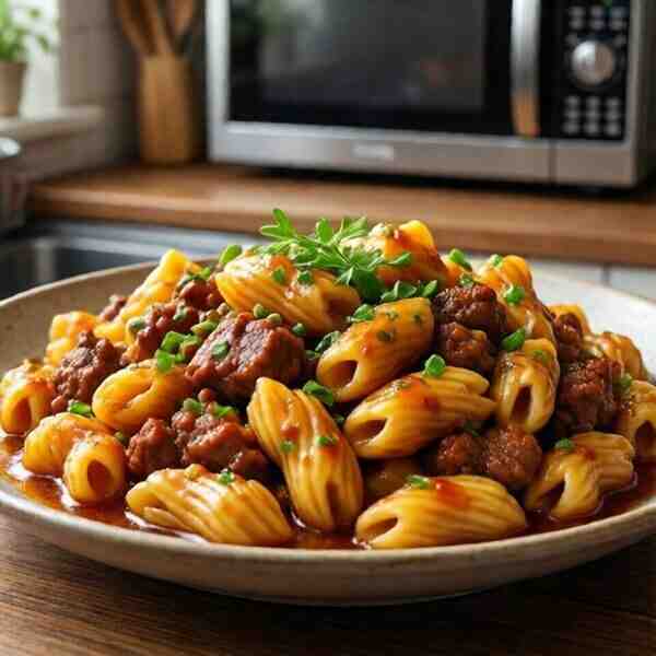 Макаронные гнезда с мясом в соусе
