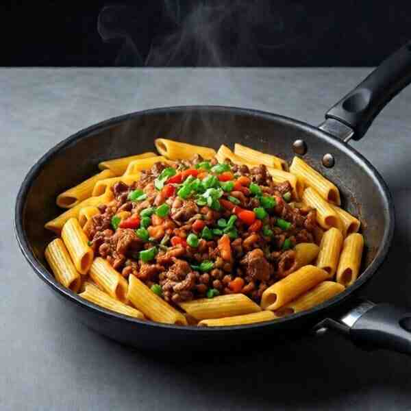 Макароны с тушенкой в сковороде
