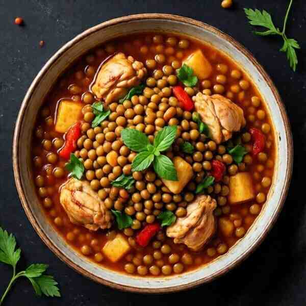 Овощное рагу с фасолью и курицей