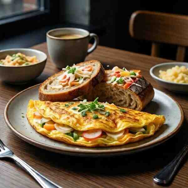 Омлет с хлебом и сыром