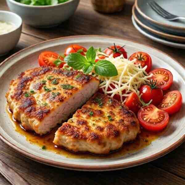 Отбивная из куриного филе с помидорами и сыром