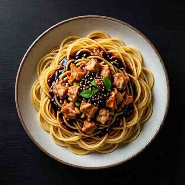 Паста с курицей медом и соевым соусом