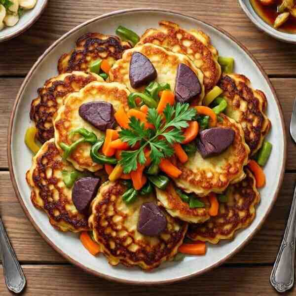 Печеночные оладьи с овощами