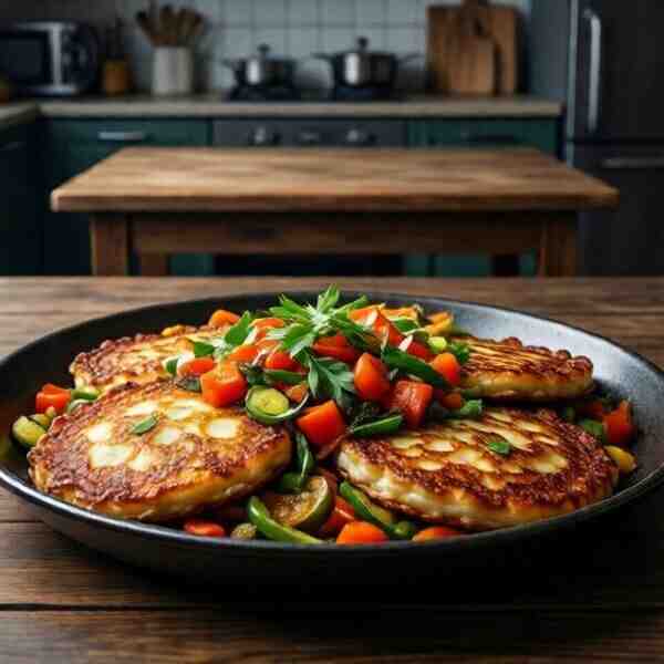 Печёночные оладьи с овощами