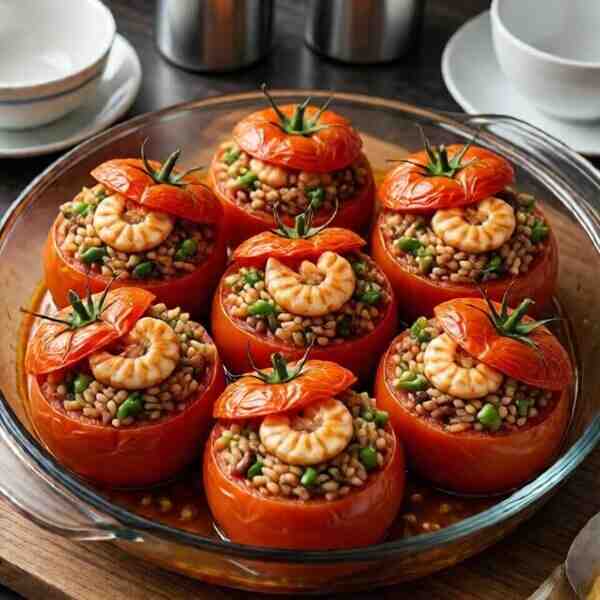 Помидоры фаршированные рисом и креветками