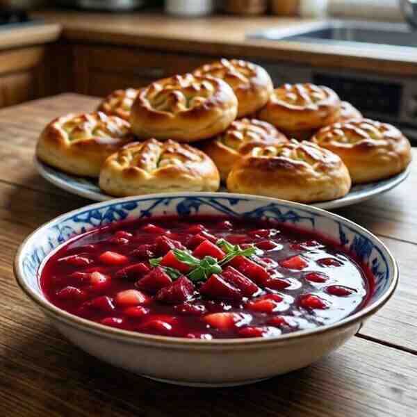 Постный борщ с пампушками и постные пироги