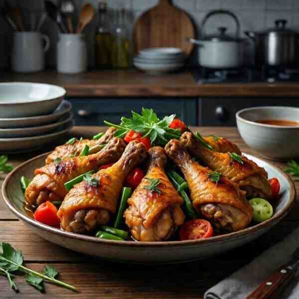 Рис с овощами и куриными ножками