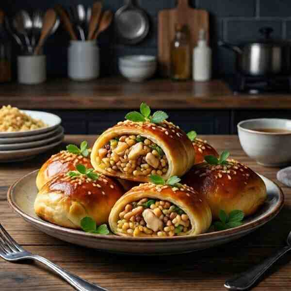 Рогалики с рисом и курицей в заливке