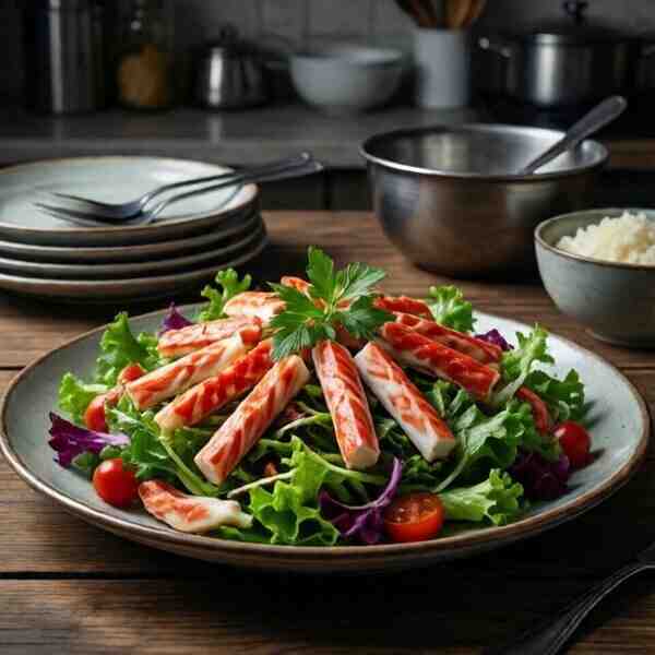 Салат с крабовыми палочками и сулугуни