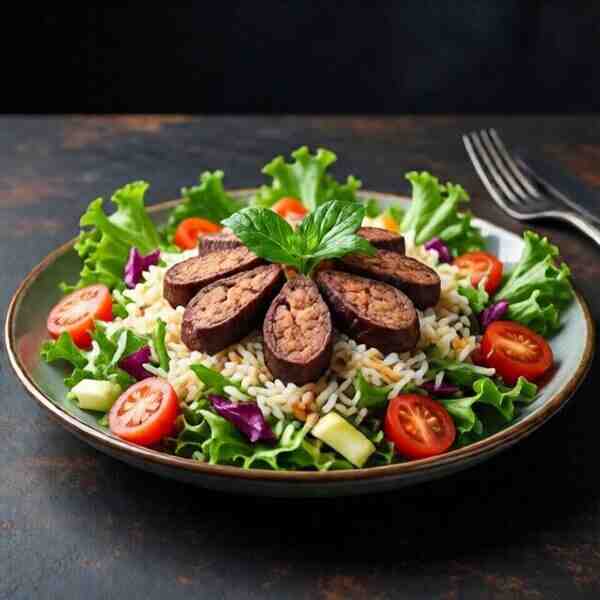 Салат с рисом и куриной печенью