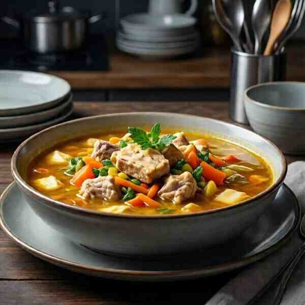 Сливочный суп с курицей и овощами