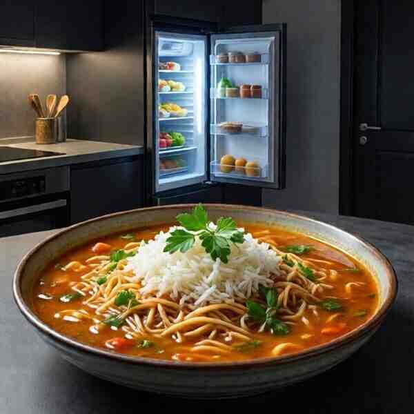 Сырный суп с рисовой лапшой