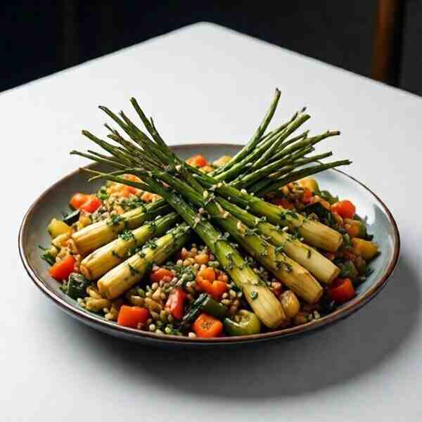 Чесночные стрелки с кускусом и овощами
